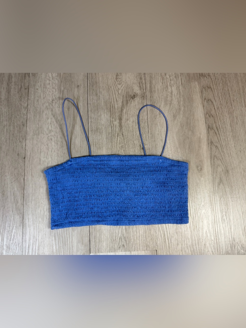 Maeve Anthropologie Blue Solid Knit Smocked Spaghetti Strap Cropped Camisole XS.